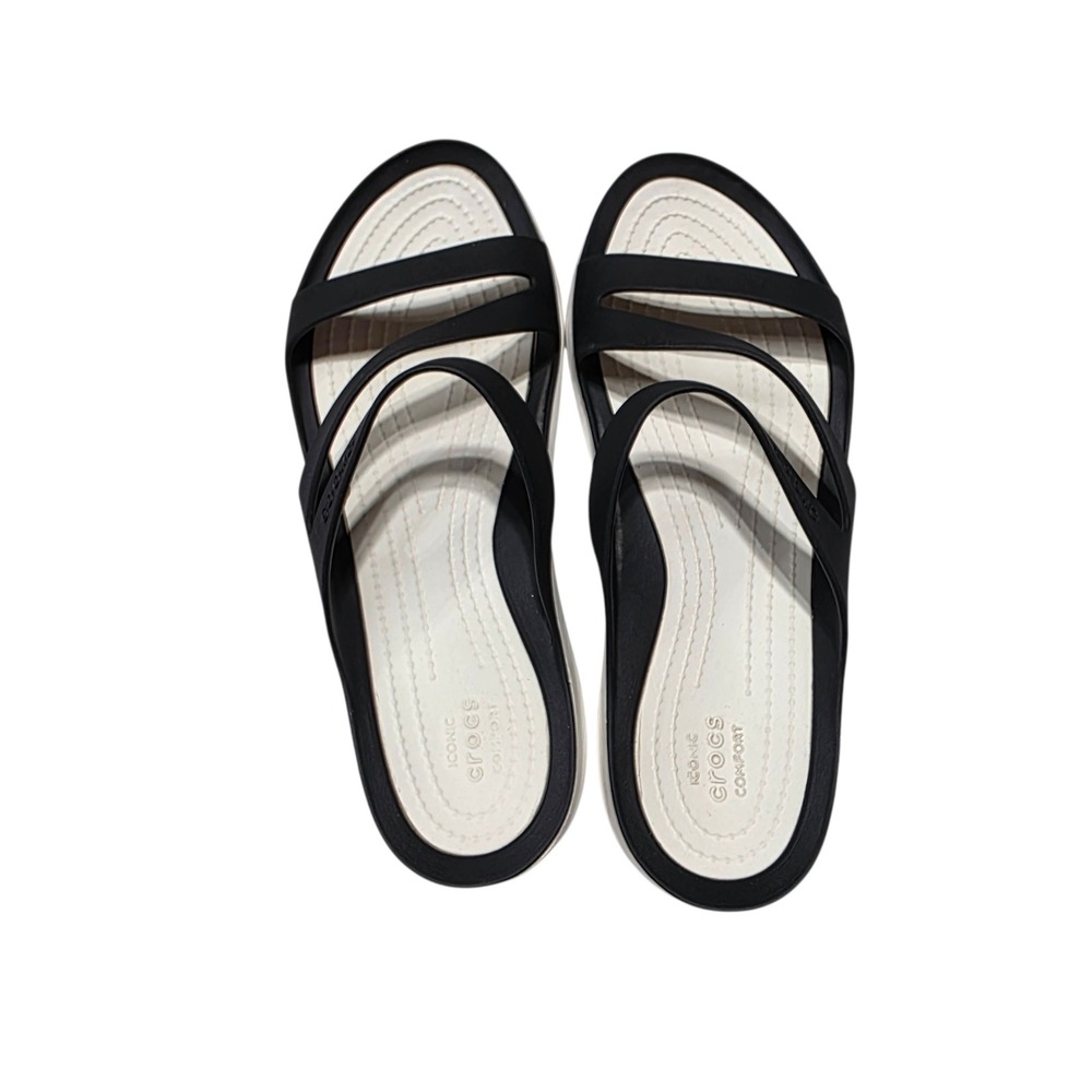 Crocs Swiftwater Sandal Womens 9 Black White Strappy Comfort Slip On - Picture 6 of 10